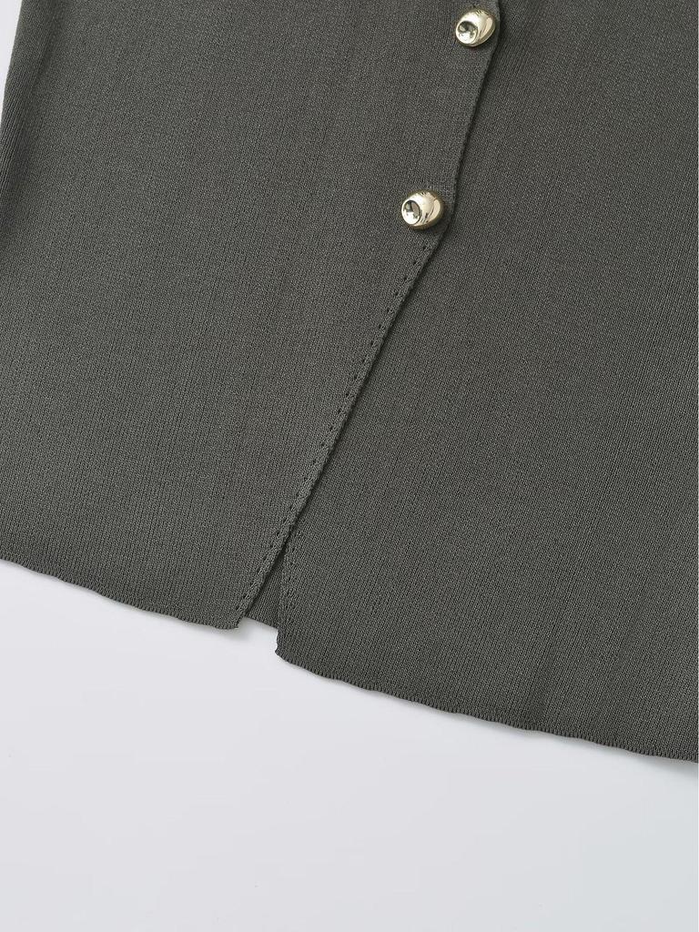 2024 Autumn Women's Fashion Knit Top with Gold Button Detail - European & American Style, Simple Design