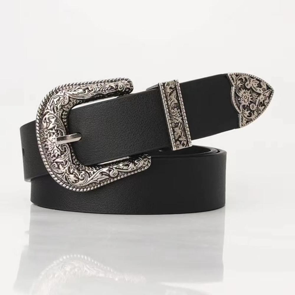 PU Leather Belt Vintage Carved Metal Buckle Design Belt for Men Women Hip Hop Style Fashion Accessories Suitable for Jeans Belt