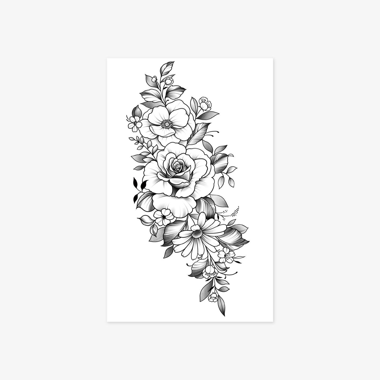 

Herbal Tattoo Sticker, Simple Personality, Large Plain Flower Lasting Waterproof Female Tattoo Sticker 12*19