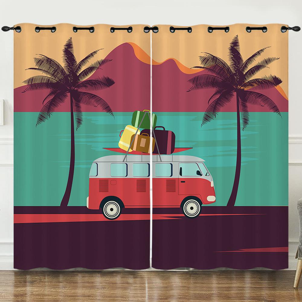 Zasłony Ocean Plaża Wakacje Ilustracja 3D Cyfrowy Druk Zasłona zaciemniająca Przelotki