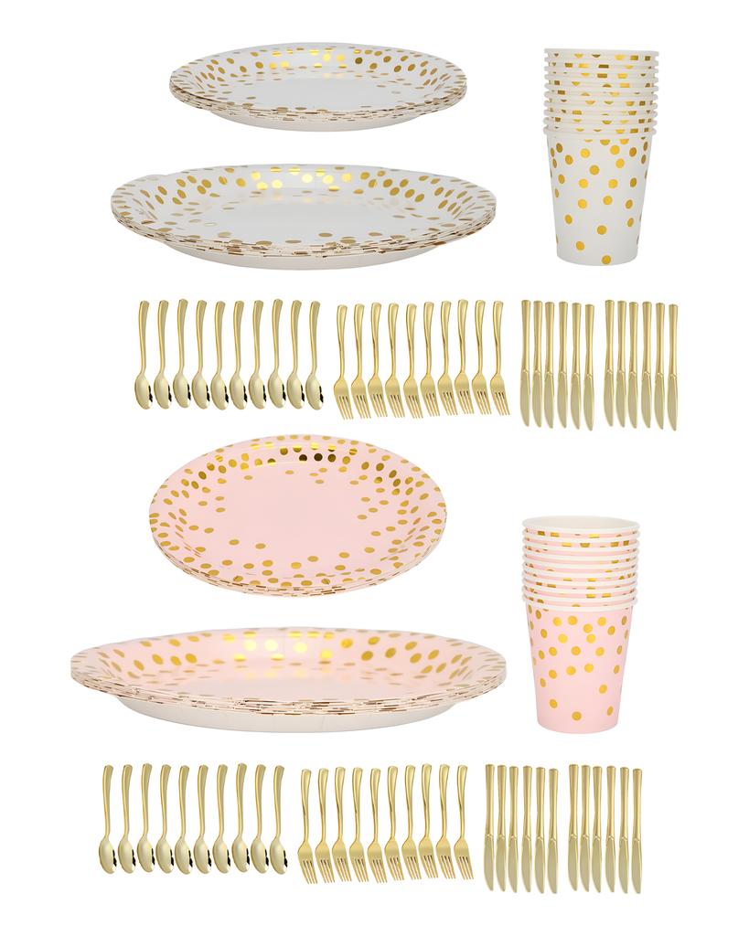 70Pcs Party Paper Plates Food Grade Materials Easily Use Save Time Elegant Golden Disposable Dinnerw