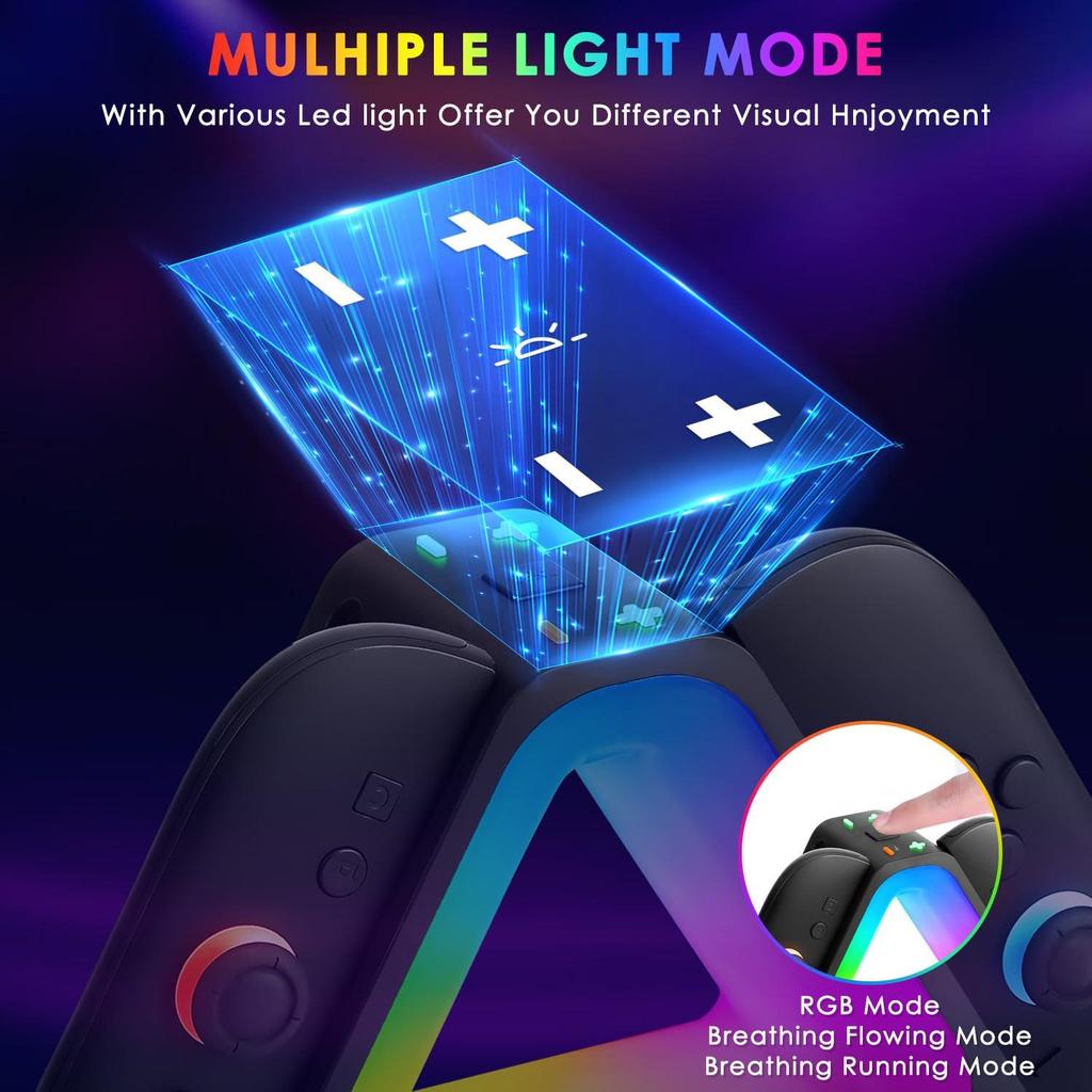 4-Port Charger Station with RGB Lighting Modes Fast Charging for Nintedos Switch2 Joycon with LED Indication USB Type-C Charger Cable