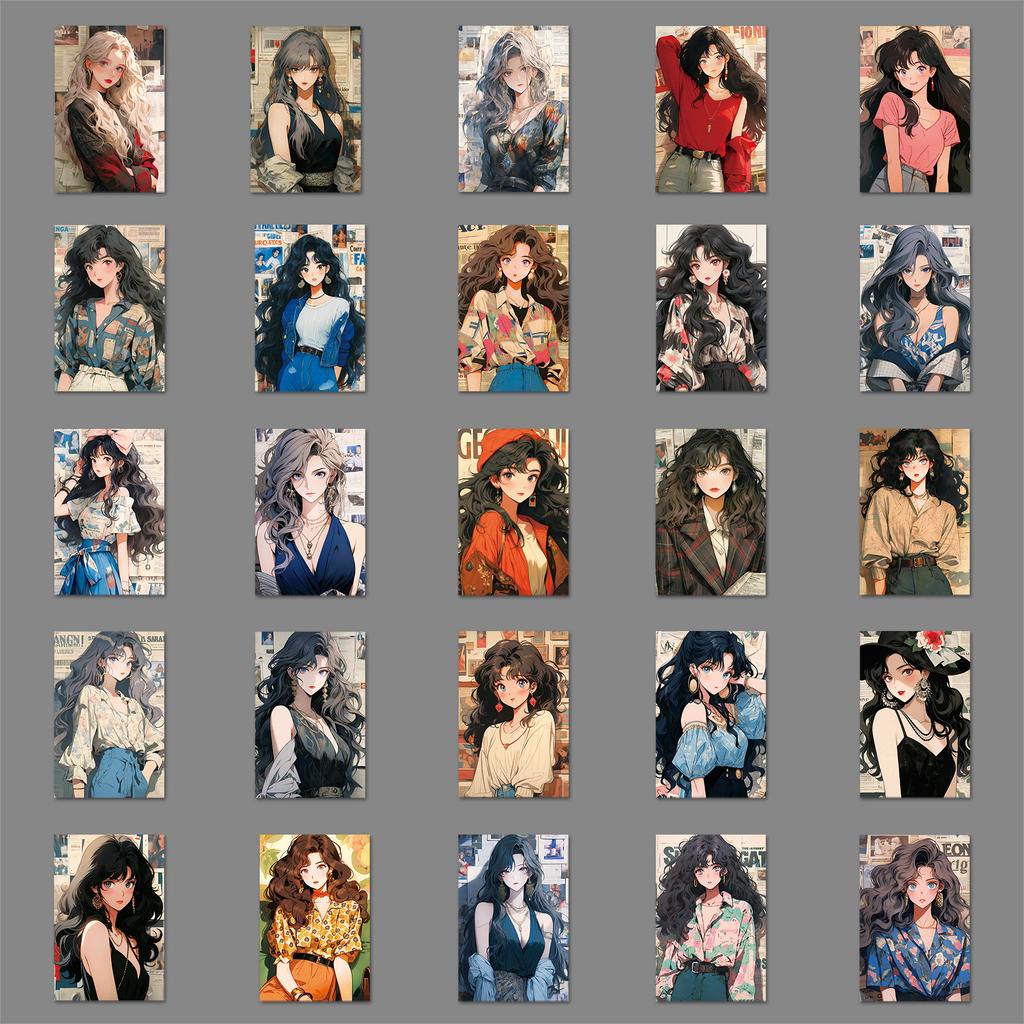 50 Pictures of Retro Hong Kong Style Girl's Personality Cartoon Creative Guka Waterproof Decorative Water Cup Suitcase Mobile Phone Case Stickers