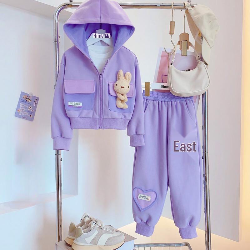 

Girls Cartoon Doll Hooded Sweatshirt & Sports Pants Set 130