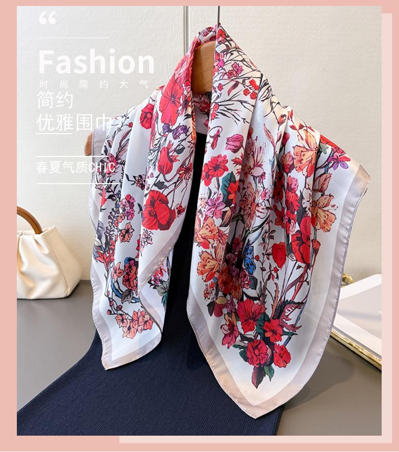 Korean Version of the New Printed High-end Silk Scarf Simulation Silk Square Scarf Shawl Versatile Neck Small Square Scarf Headscarf Scarf Women