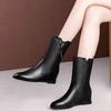 2025 autumn and winter new flat bottom inner height increase medium boots versatile side zipper round head Martin boots mother leather boots