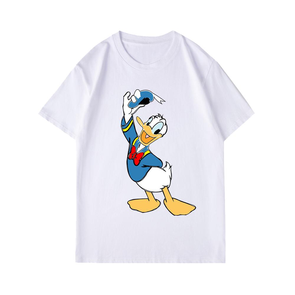 Disney Donald Duck Cartoon Printed Short Sleeve T-Shirt Summer Casual Cotton White  Couple Outfit Men Clothing Tracksuit Tee Top