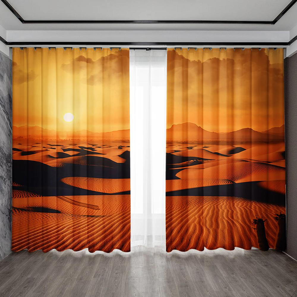 2PC Home Decoration Curtains, Desert Background With Pole Pocket Curtains, Kitchen, Coffee Shop, Living Room, Balcony, Garden