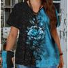 Summer V-neck Retro Flower Pattern 3D Printed Top Fashionable Casual Short Sleeved Plus Size Women's T-shirts