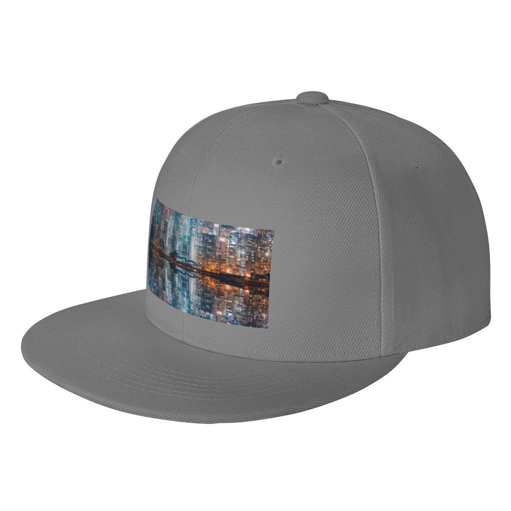 Fashion City lights reflected in a glassy ocean Flat Brim Sun Hat Ready Stock For Fast Dispatch Womens Cap