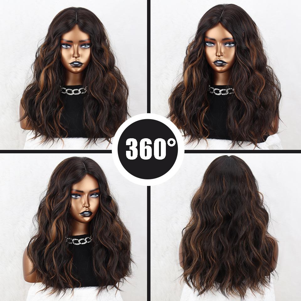 XINRAN Synthetic Ombre Curly Wig Brown Gold Gradient Middle Part Wig Natural Heat-resistant Role-playing Wig Suitable for Women