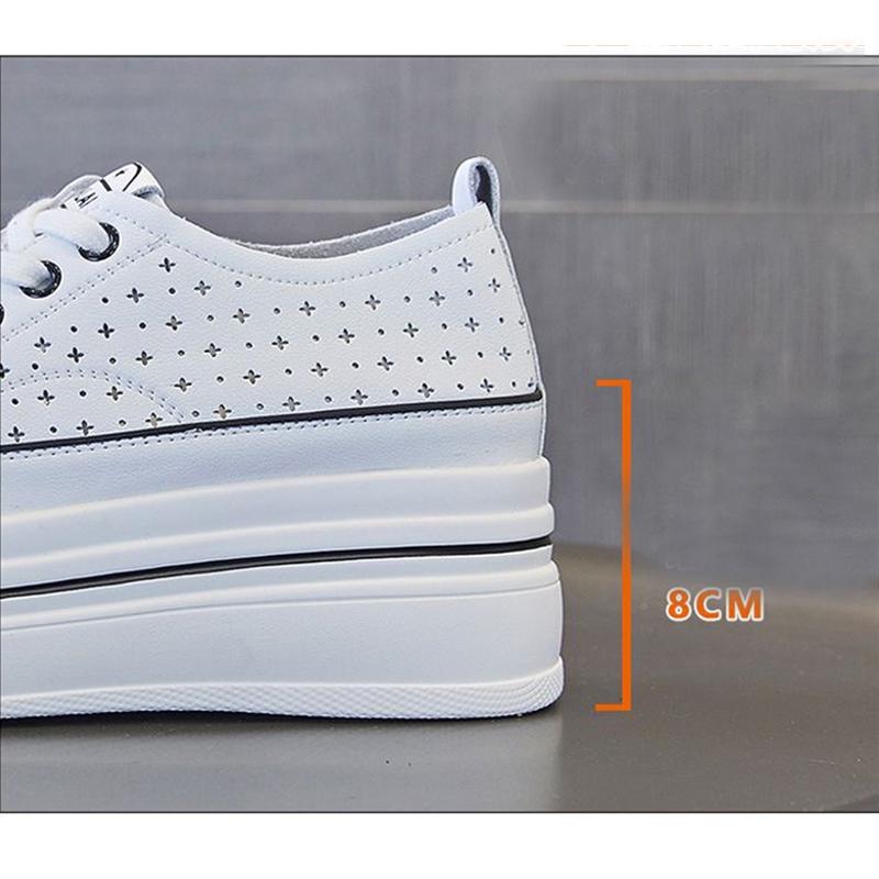 Sommer Flache Plateau Echtleder Schuhe Damen Mode Sneaker Atmungsaktive Schwarz Weiße Schuhe Modemarke Damen Sneaker