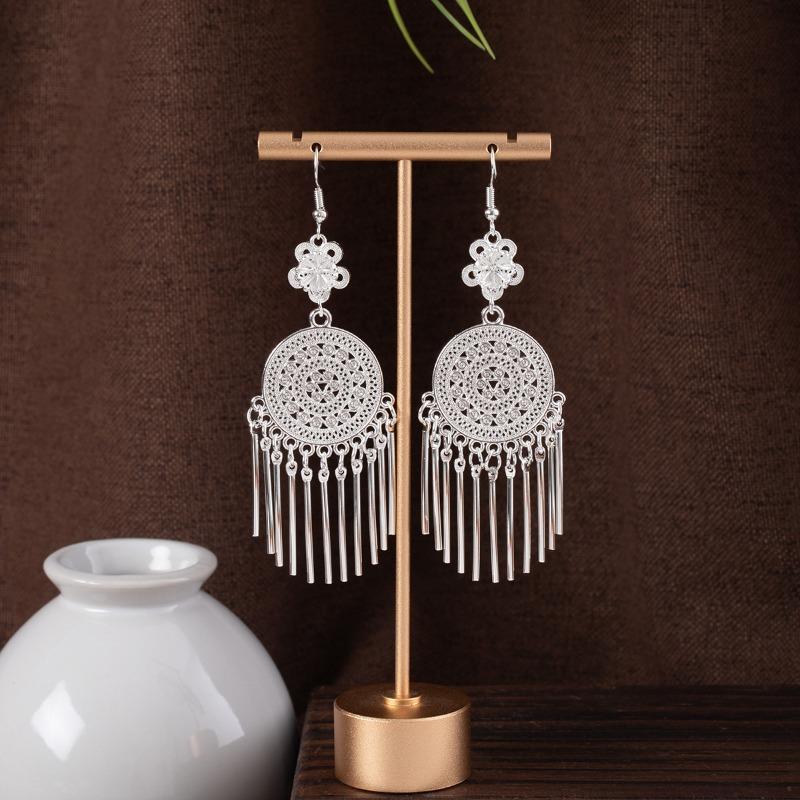 New Miao Long Tassel Minority Earrings, Light Luxury Miao Silver Exaggerated Fashion Temperament Earrings