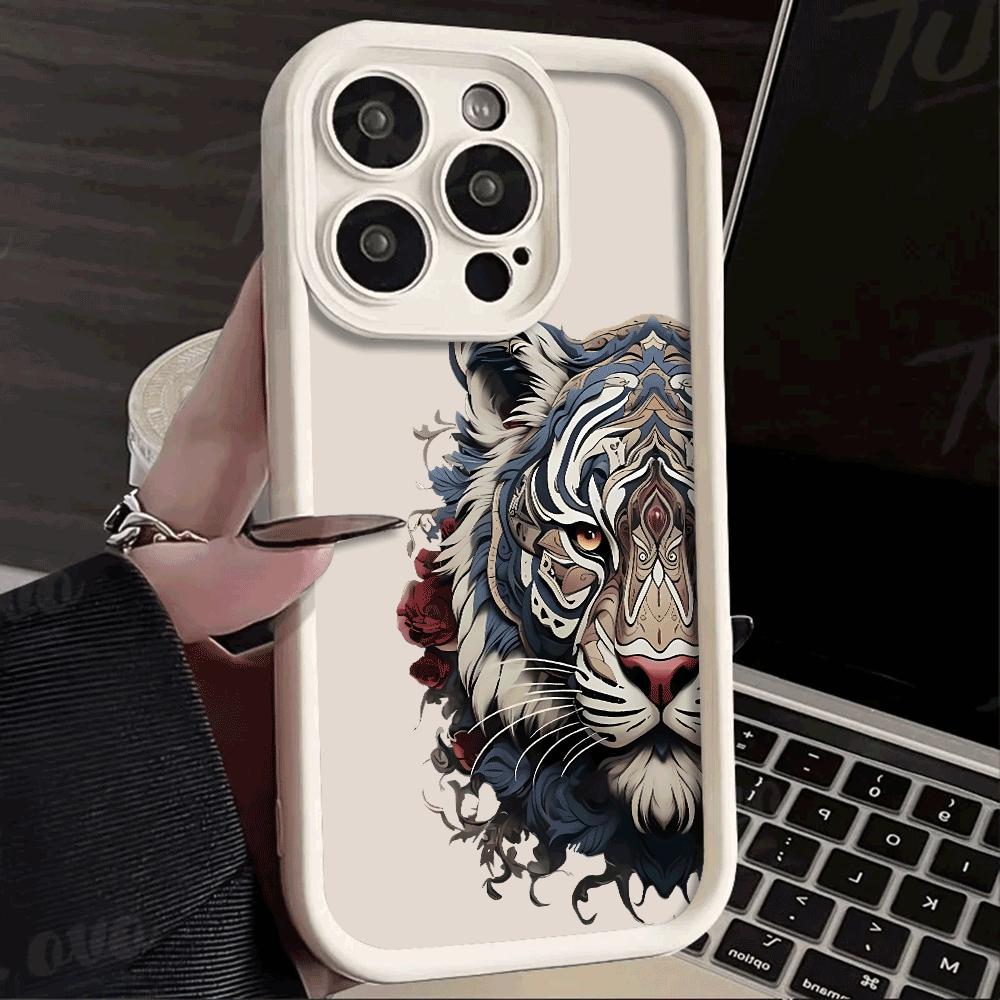 Intricate Tiger Head with Roses Phone Case For iPhone 17 Pro Max 16E 15 Pro 14 13 12 11 Mini AIR XS XR XS 8Plus Flexible Anti Sc