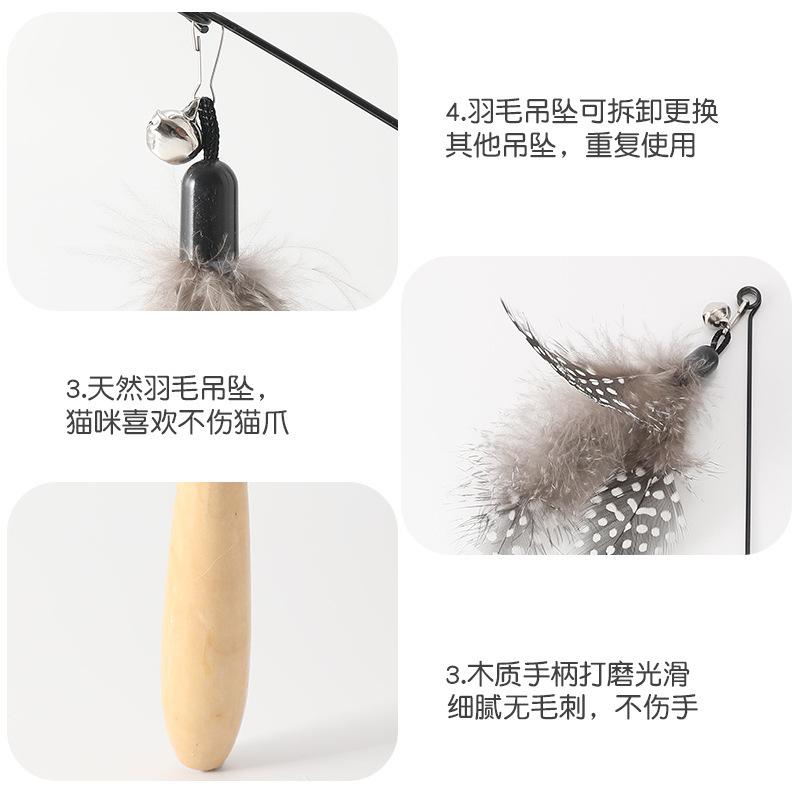 Cat Funny Stick Long Rod Cork Handle Spring Funny Cat Stick Cat Interactive Toy Unbreakable With Bell