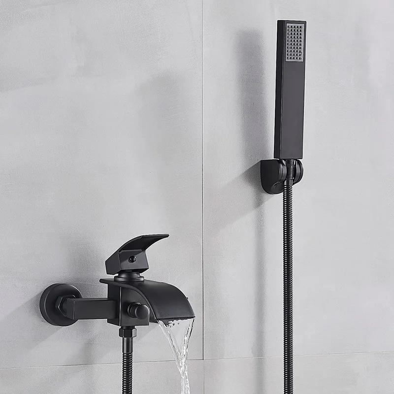Gold Schwarz Badewannenarmatur Wasserfall Duscharmatur Wandmontierter Heiß Kaltwasser Mischer Für Badezimmer Chrom Bad Duschset System