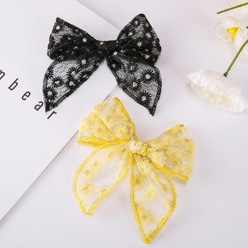 1 Piece Solid Color Elegant Ponytail Decoration Kids Flower Embroidery Lace Bow Hair Clips Hair Accessoreis For Girls