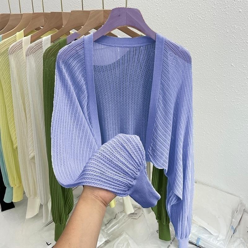 WTEMPO Zomers dun los gebreid vest met airconditioning en zonbescherming, hemdje met lantaarnmouwen, kort topje, jas voor dames one size
