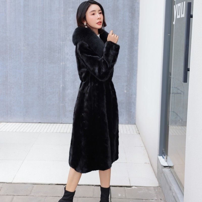100% Genuine Mink Fur Coat for Women Fox Fur Collar Mink Fur Coat for Women Knee-length Mink Coat Send Mom and Wife Gift