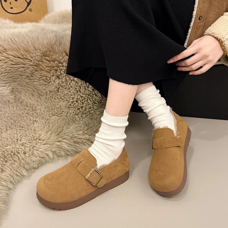 Women's Fashion Flat Cotton Boots Winter New Round Head Suede Metal Thick Soles Anti-slip Wear-resistant Low-top Shoes