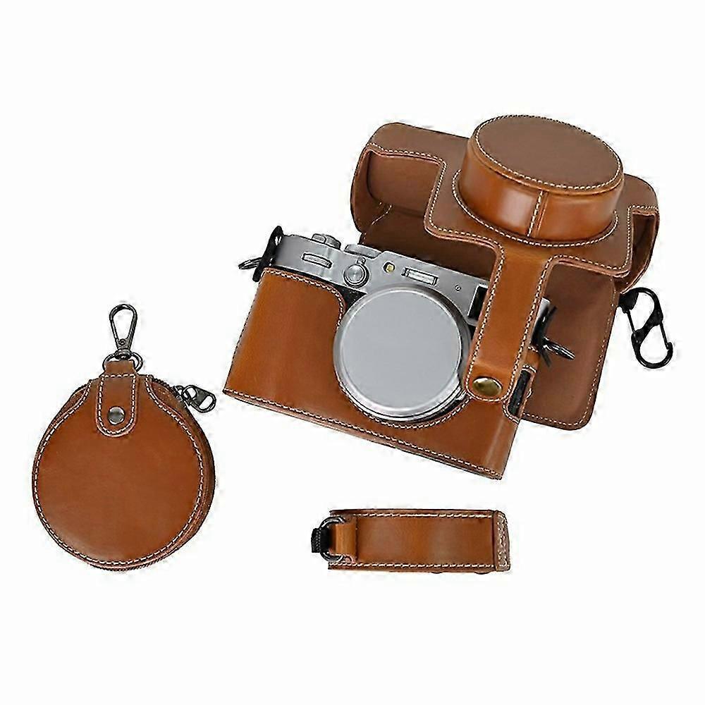 For Fujifilm X100VI Camera Case PU Leather Cover with Battery Hole + Strap + Storage Bag