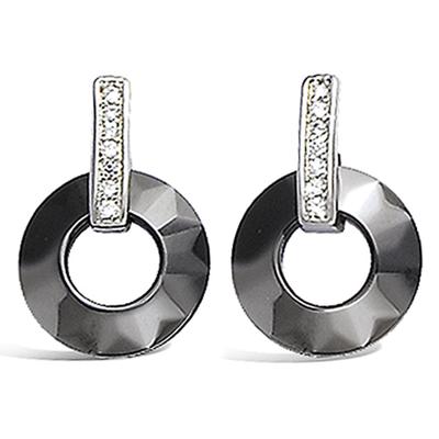 [K6676] - Silver Earrings 'Sissi' Black Silver Ceramic (rhodium-plated) - 17x11 Mm