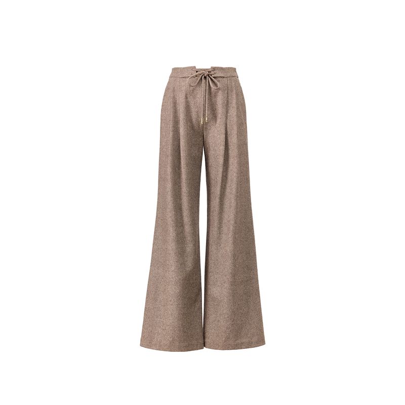 

Blacknini Yin Huafu/ Thin Flash Pants Du + Luxury with Bright Silk Fleece Lace-up Casual Loose Wide-Leg Pants Curry color((In Stock)) L