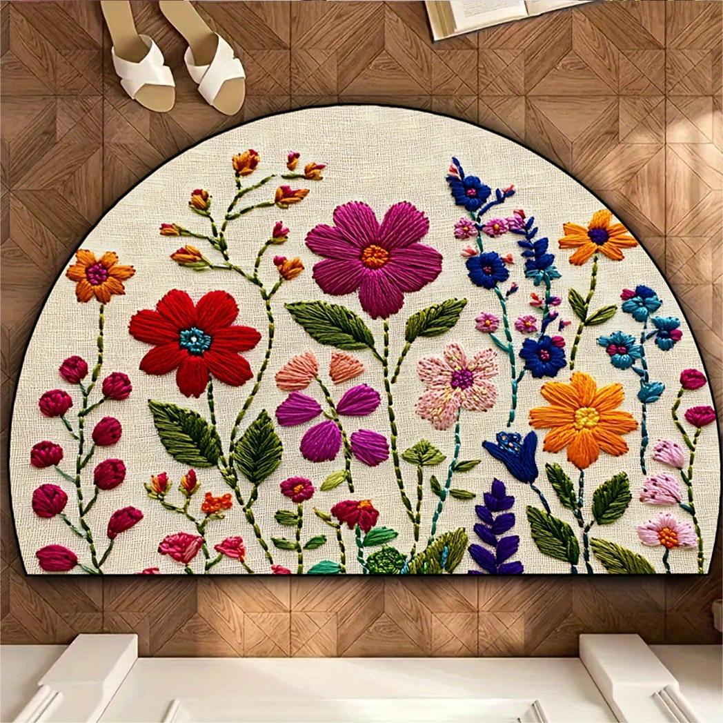 

Embroidery Pattern Crystal Velvet Doormat Semi-Circular Non-Slip Water Absorbent Floor Rugs for Bedroom Bathroom Entrance Hogar 40x60cm