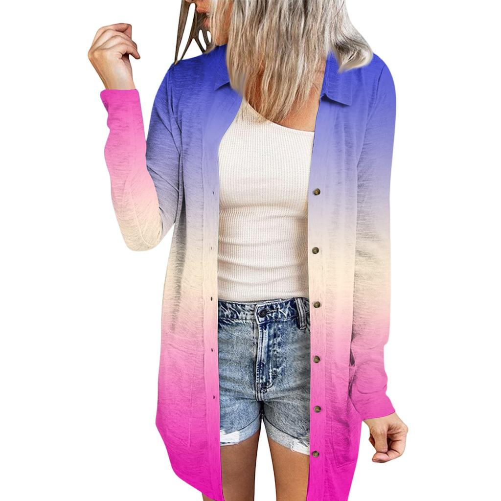 Women's Casual Fashion Floral Print Long Sleeve Mid-Length Cardigan Jacket