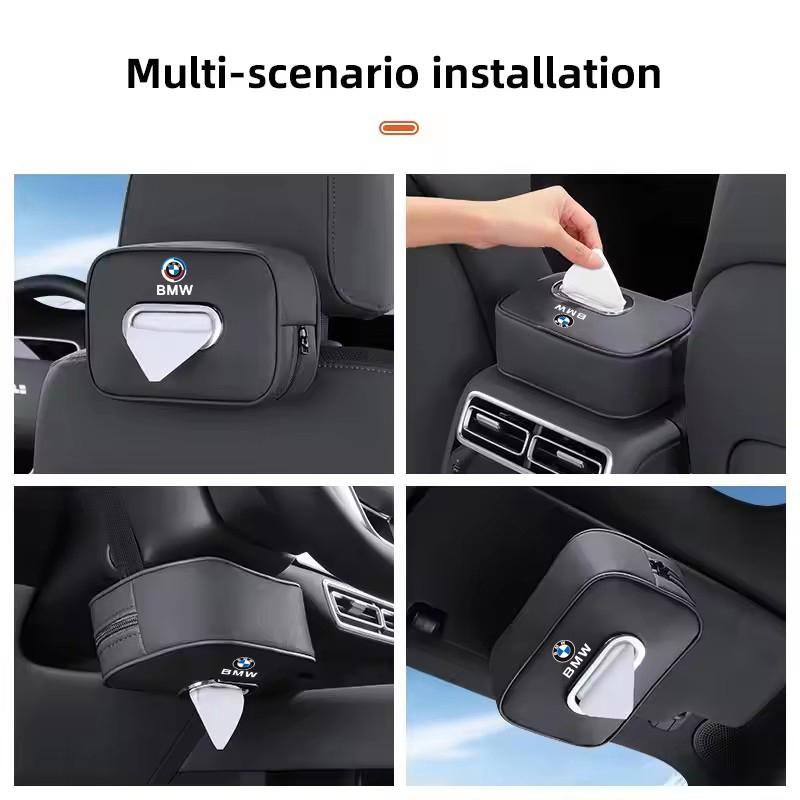 Car Tissue Box Holder Leather Car Armrest Napkin Case Sun Visor Backseat Bag For BMW F30 F10 X1 X2 X3 X4 E28 E90 F20 GT i4 M3 M5 NH8