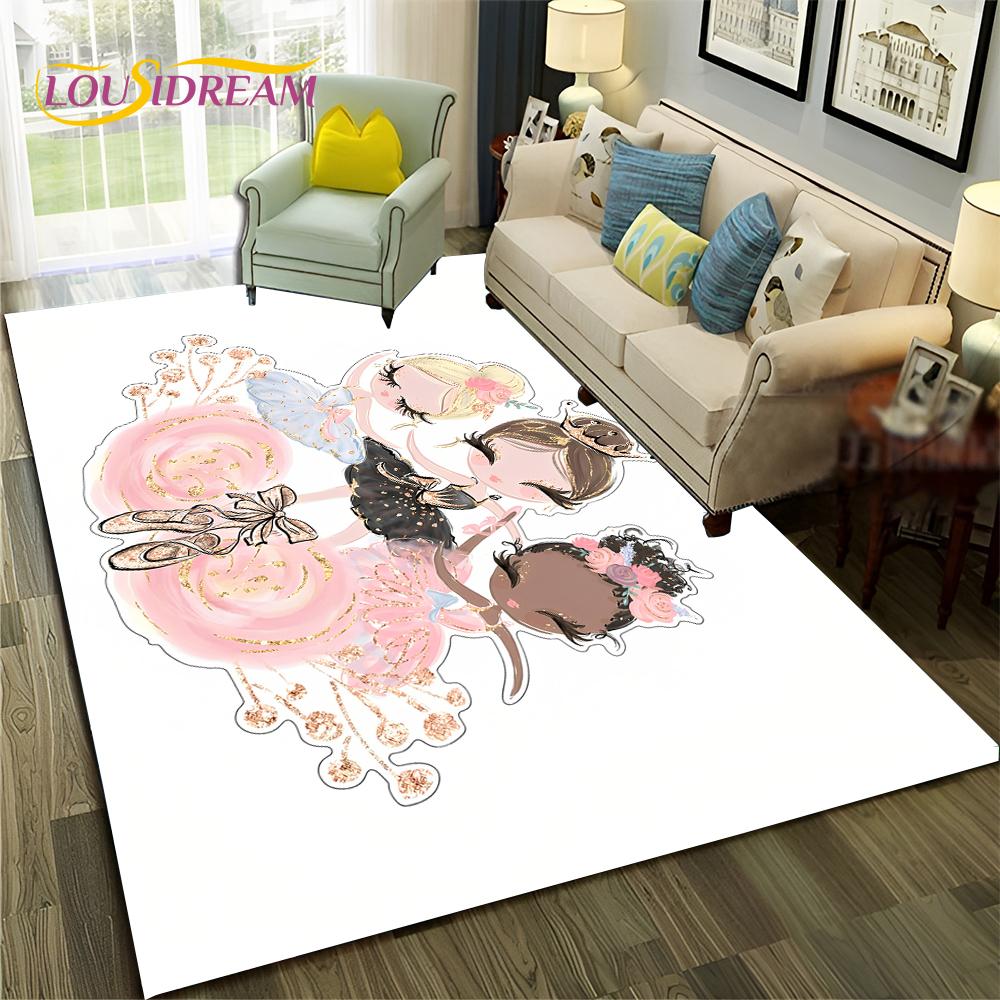 Cartoon Dream Ballet Girl Ballerina Swan Carpet Rug for Home Living Room Bedroom Sofa Doormat Decor,kids Area Rug Non-slip Mat