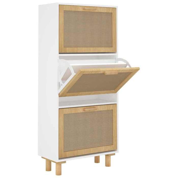 VidaXL Shoe Cabinet White 52x25x115 Cm Engineered Wood/Rattan 345648