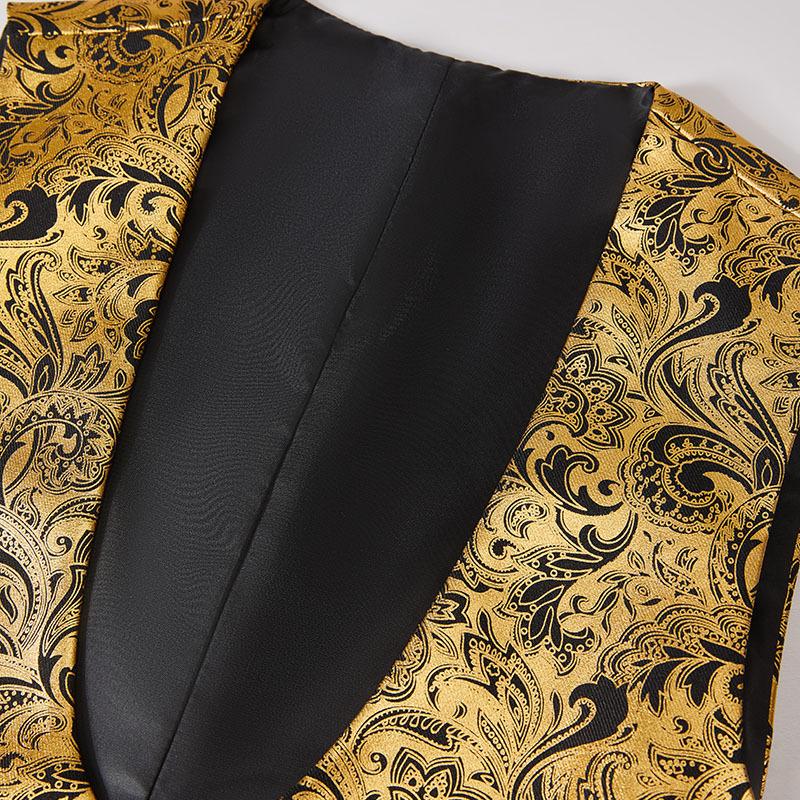 Pánský luxusní dvoudílný oblek s ražbou ve zlaté barvě, sako a vesta