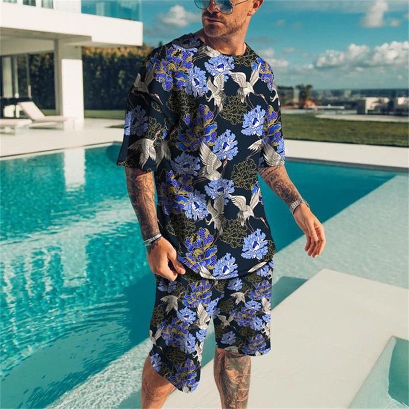 Summer New Men's T-shirts Set 3D Print Short Sleeve Hawaii Beach Tee Shorts 2PCS Suit Casual Vacation Style Oversized Streetwear