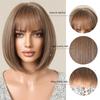 ALAN EATON Short Straight Dirty Blonde Bob Synthetic Wig with Bangs for Black Woman Daily Use Cosplay Party Heat Resistant Fiber