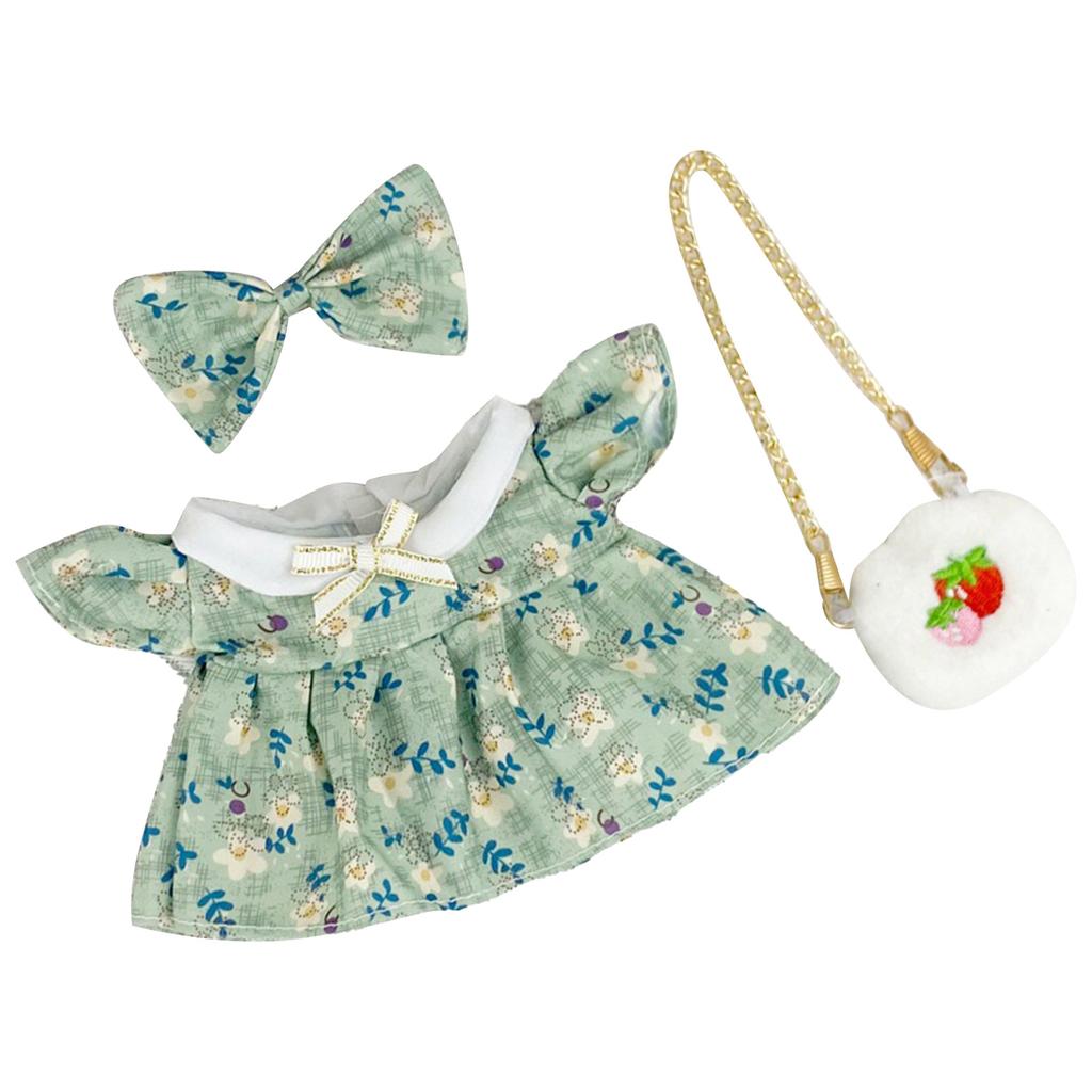 Girl Doll Clothes Accessories with Shoes Bow Bag for 20cm Dolls Floral Print Cute Girl Doll Clothing
