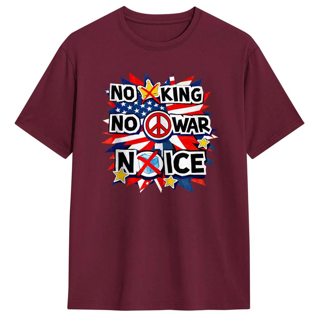 No King No War No ICE Patriotic Poster TShirt for Unisex Crazy Cotton Tee Shirt Round Neck Short Sleeve T Shirts Original Clothes