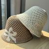 Summer Embroidered Bow Hollow Bucket Hat Outdoor Beach Sweet Sunscreen Sunshade Foldable Straw Hat