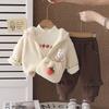 Girls Winter Fleece Strawberry Rabbit Set Cute Hooded 3-Piece Outfit 1-3 Olds