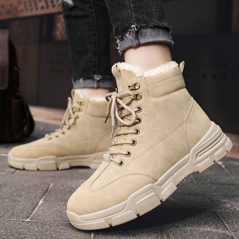 Snow Boots Men's Spring Velvet Thickened Thermal Cotton Boots Korean Version of British Style Middle Help Martin Boots Casual Versatile Trendy Shoes