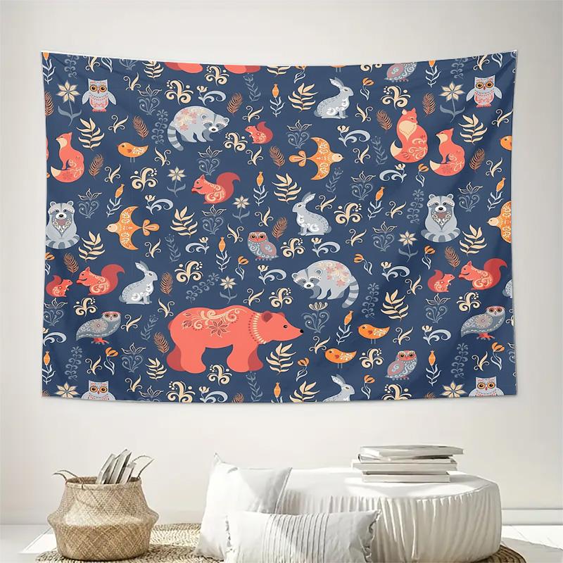 Whimsical Forest Tapestry Woodland Animals Deer Fox Bear Nature Home Decor Wall Hanging Room Aesthetic Bedroom Living Room Art
