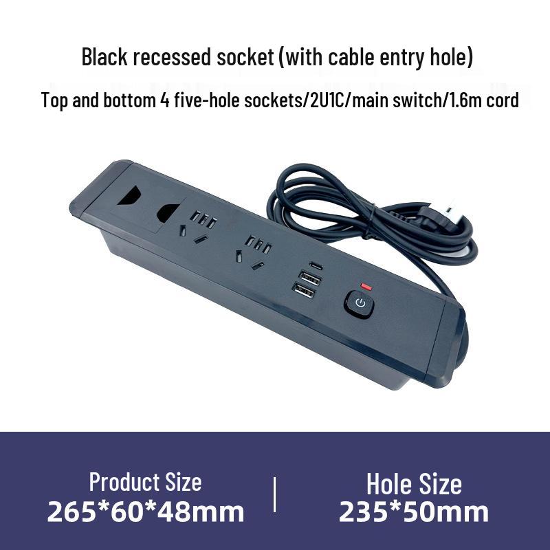 Einbau-Doppelseitige USB-Steckdosenleiste mit Kabeldurchführung für Büro-Schreibtische