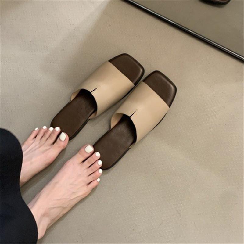 Spring and Summer Footwear Plus Size Slippers Square Toe Beach Shoes Soft-soled Flat-bottomed Flip-flops Women's Shoes