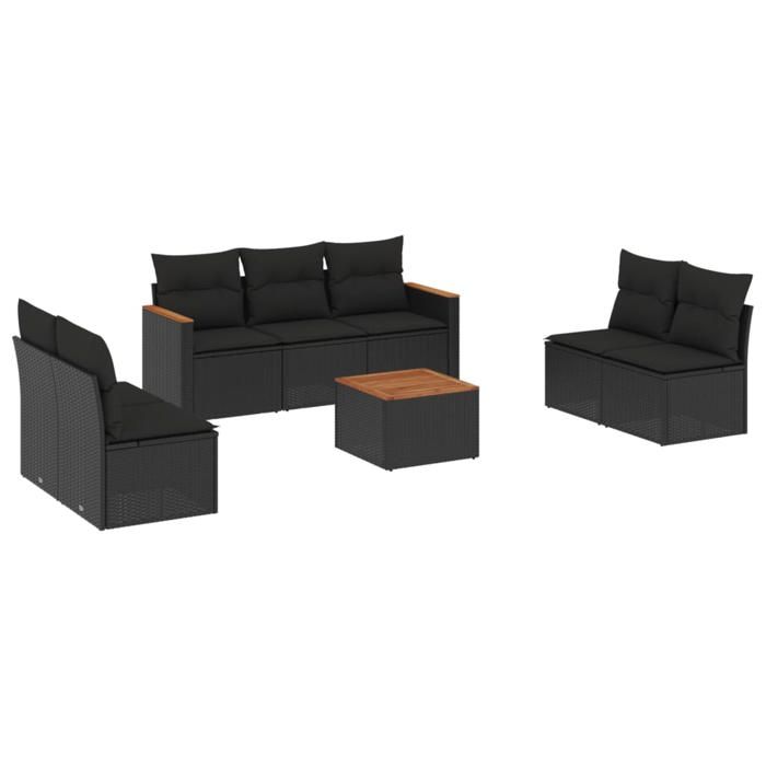 VidaXL Garden Lounge Set with Cushions 8 Pcs, Patio Sofas, Patio Furniture Set, Outdoor Furniture, Black 3225880