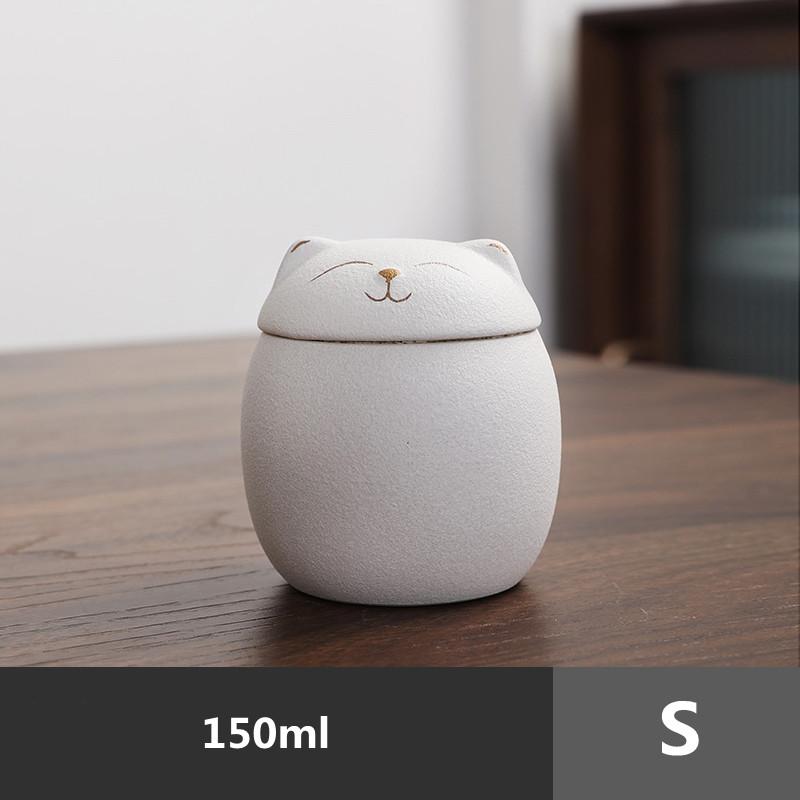 Cute cat Tea Caddy Ceramic Airtight Jar Storage Tea Cans Tea Box Storage Tank Tea Container Decorative Jar Sugar Bowl