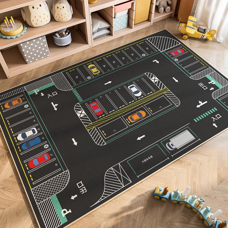 Cartoon Car Traffic Crystal Pile Carpet Children's Room Climbing Mat Home Non-Slip and Dirt Resistant Living Room Mat
