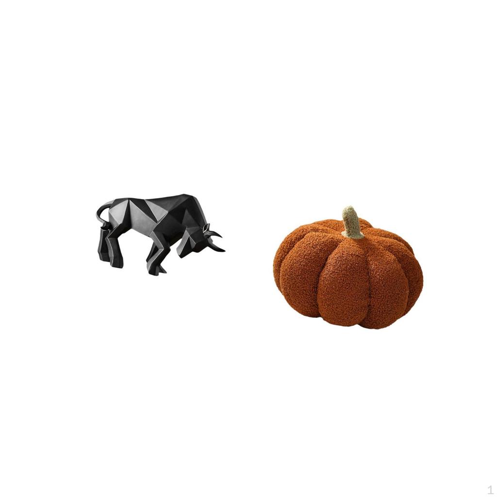 Modern Resin Bull Sculpture And Halloween Pumpkin Pillow Decorative Collectible for Entryway