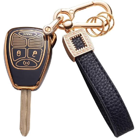for Toyota Key Fob Cover with Leather Lanyard, Car Key Fob Case Compatible with 2018- Camry RAV4 Highlander Avalon C-HR Prius Corolla GT86 Smart Key