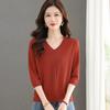 2025 Spring/Summer V-Neck Ice Silk Knit Seven-Sleeve Loose Top for Women