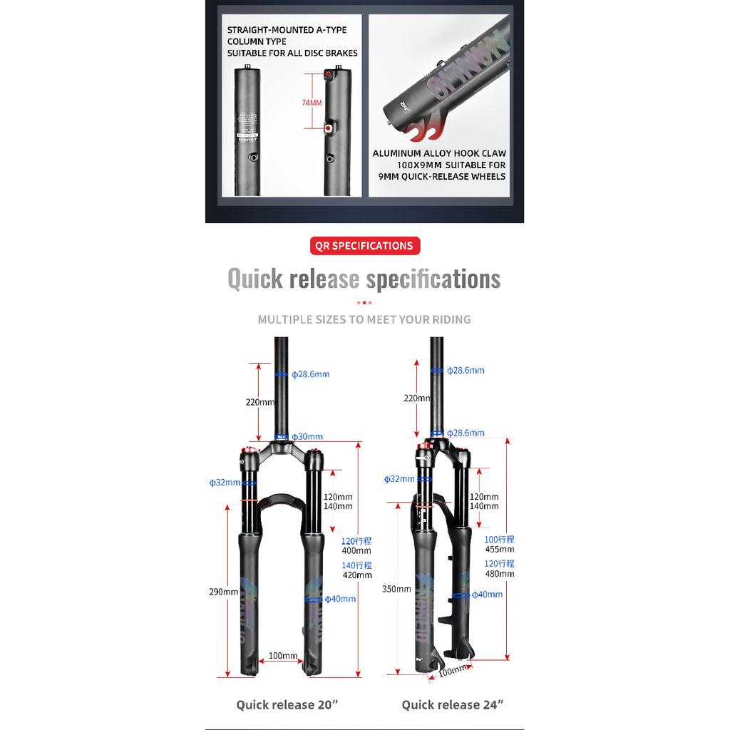 NANLIO 20in 24in Mountain Bike Fork Student Bicycle Air Suspension Barrel Shaft Rear Corolla Structure Design Frame Accessories